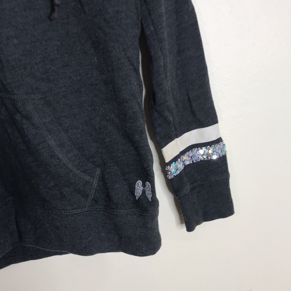 Victoria's Secret LOVE Bling Sleeves Grey Pullover Hoodie Size XS - Picture 5 of 12